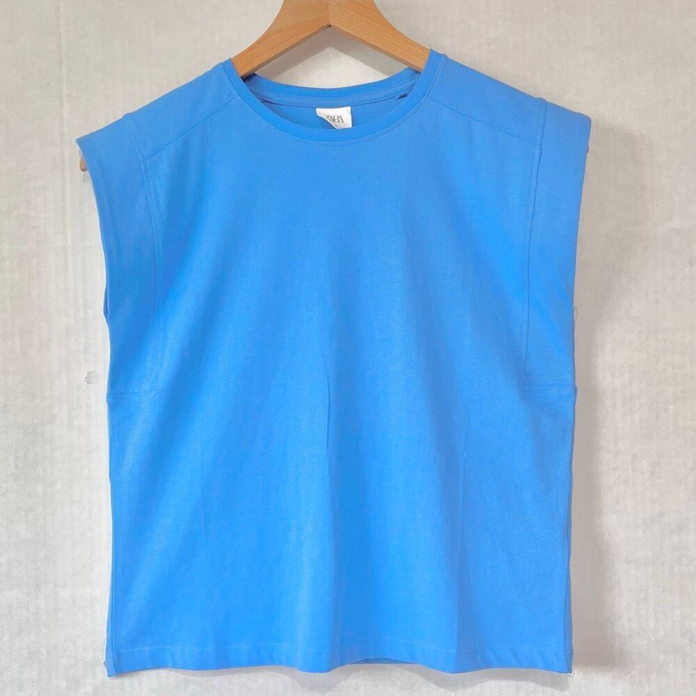 Zara Blue Regular Fit Dropped Sleeve Tee   Size 9-10   NWOT